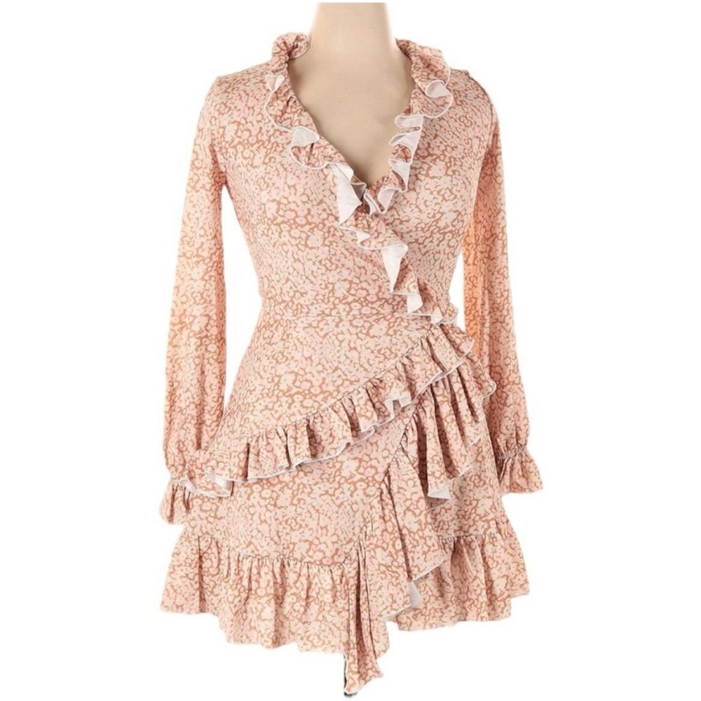 Ted Baker NWT Quinn Printed Ruffle Wrap Dress in Light Pink size 4 $260 MSRP